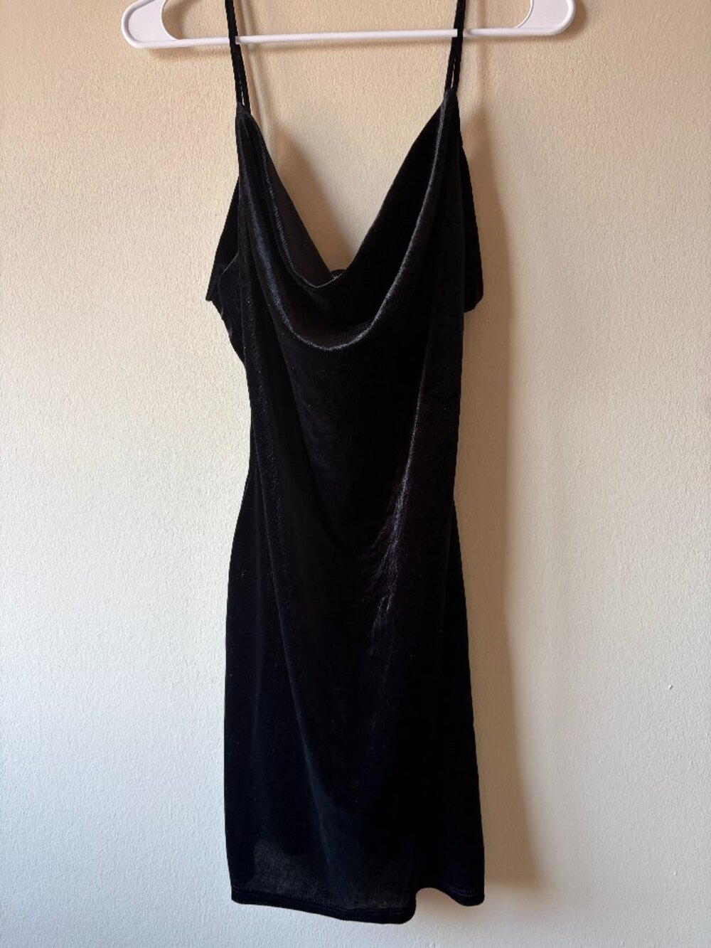 Black Velvet Cowl Neck Mini Dress
